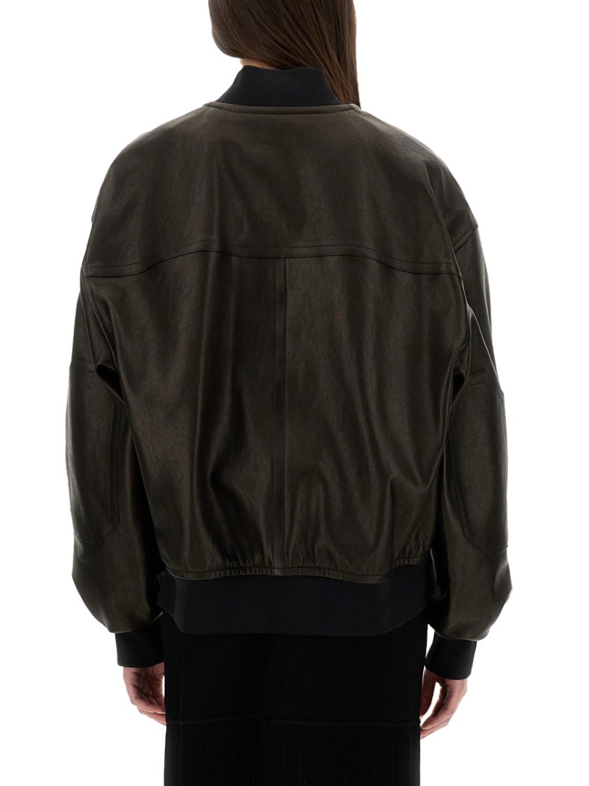 Khaite Spence Leather Bomber Jacket In Black