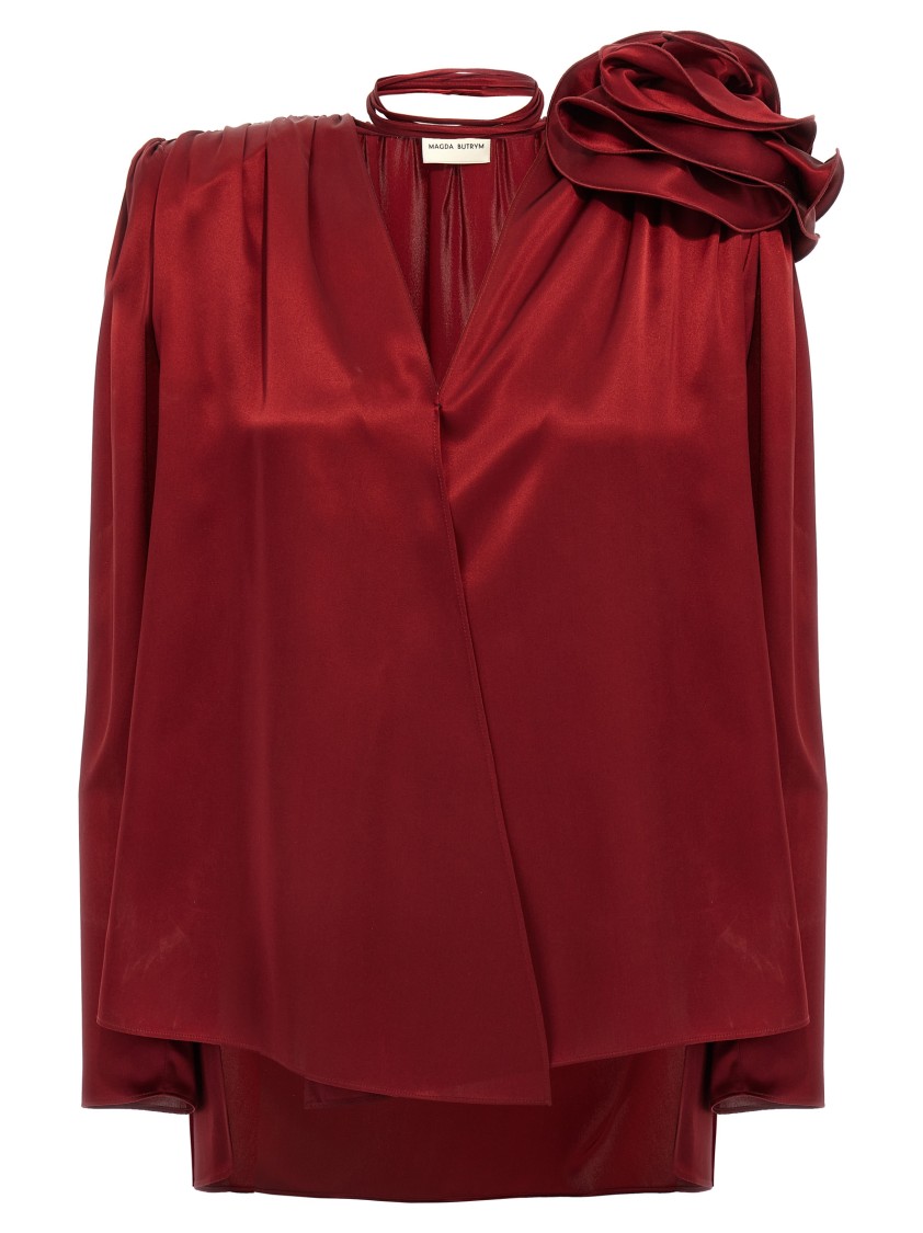 Magda Butrym Silk Blouse With V-neck And Removable Brooch In Red