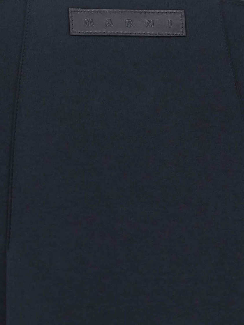 Marni Pleated Midi Skirt With Logo Patch – Black In Blue