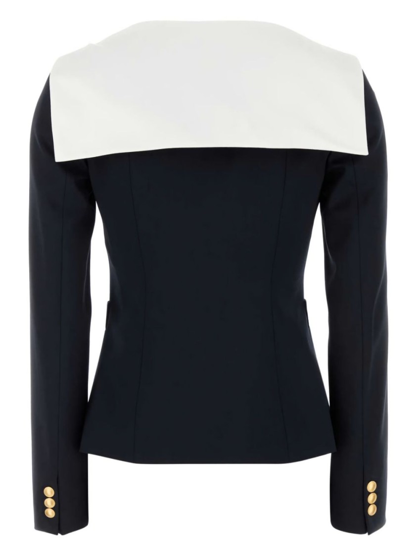 Alessandra Rich Tailored Blue Jacket With Oversized Collar In Animal Print