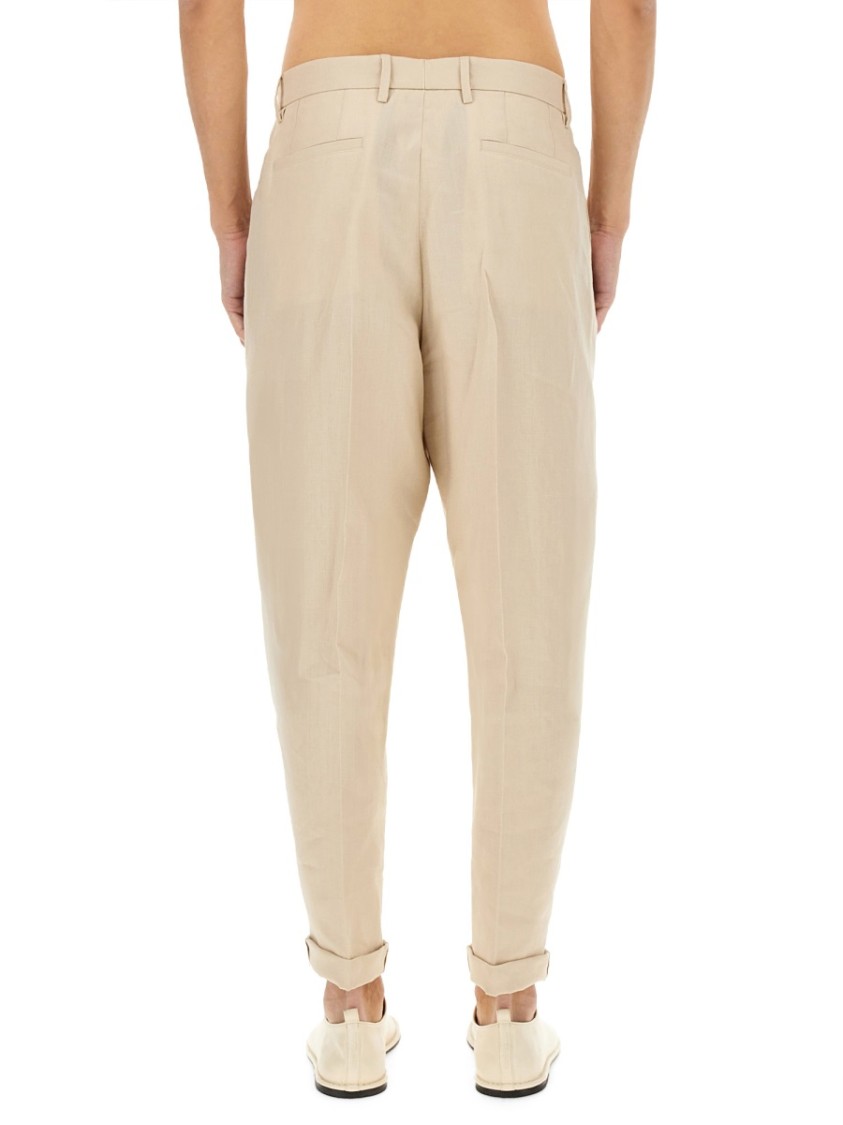 Dolce & Gabbana Stretch Cotton Pants With Branded Tag In Neutrals