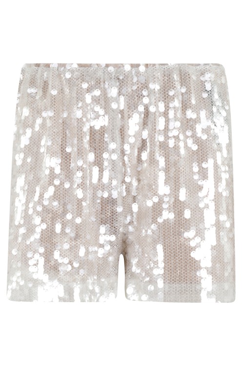 ショートパンツ Federica Tosi Sequined White Mesh Shorts With Elasticized Federica Tosi Sequined White Mesh With Elasticized Waistband