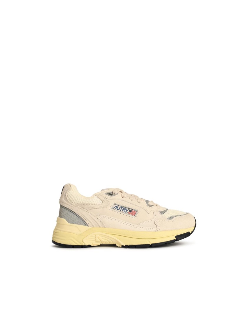 Autry 'hyperway Low' White And Silver Mesh And Suede Sneakers In Neutral
