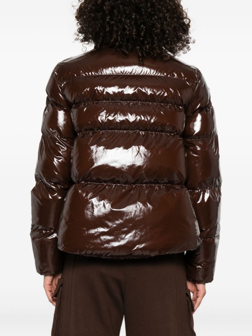 Pinko Quilted Brown Coat With High-shine Finish And Funnel Neck In Brown