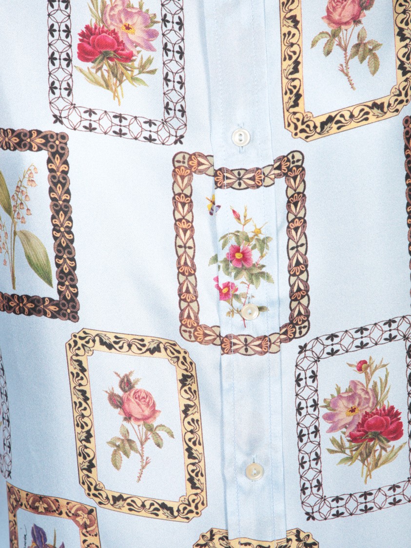 Shop Pierre-louis Mascia Floral Print Blue Shirt With Vintage-inspired Aesthetic