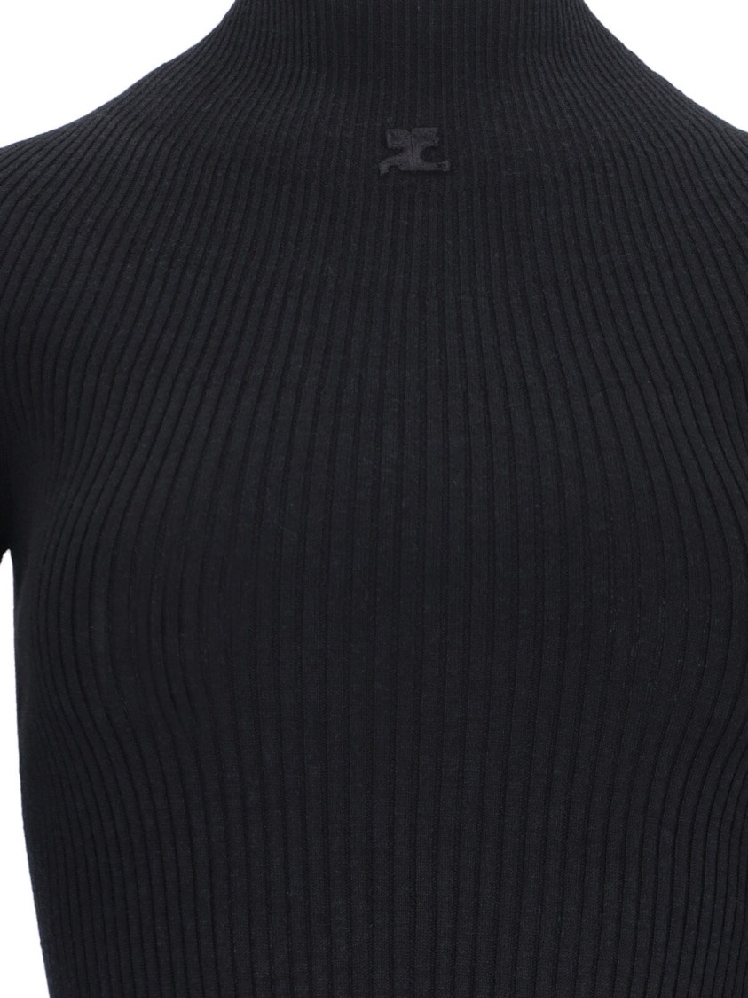 COURRÈGES COURRÈGES HIGH-NECK SWEATER IN BLACK COTTON AND WOOL BLEND