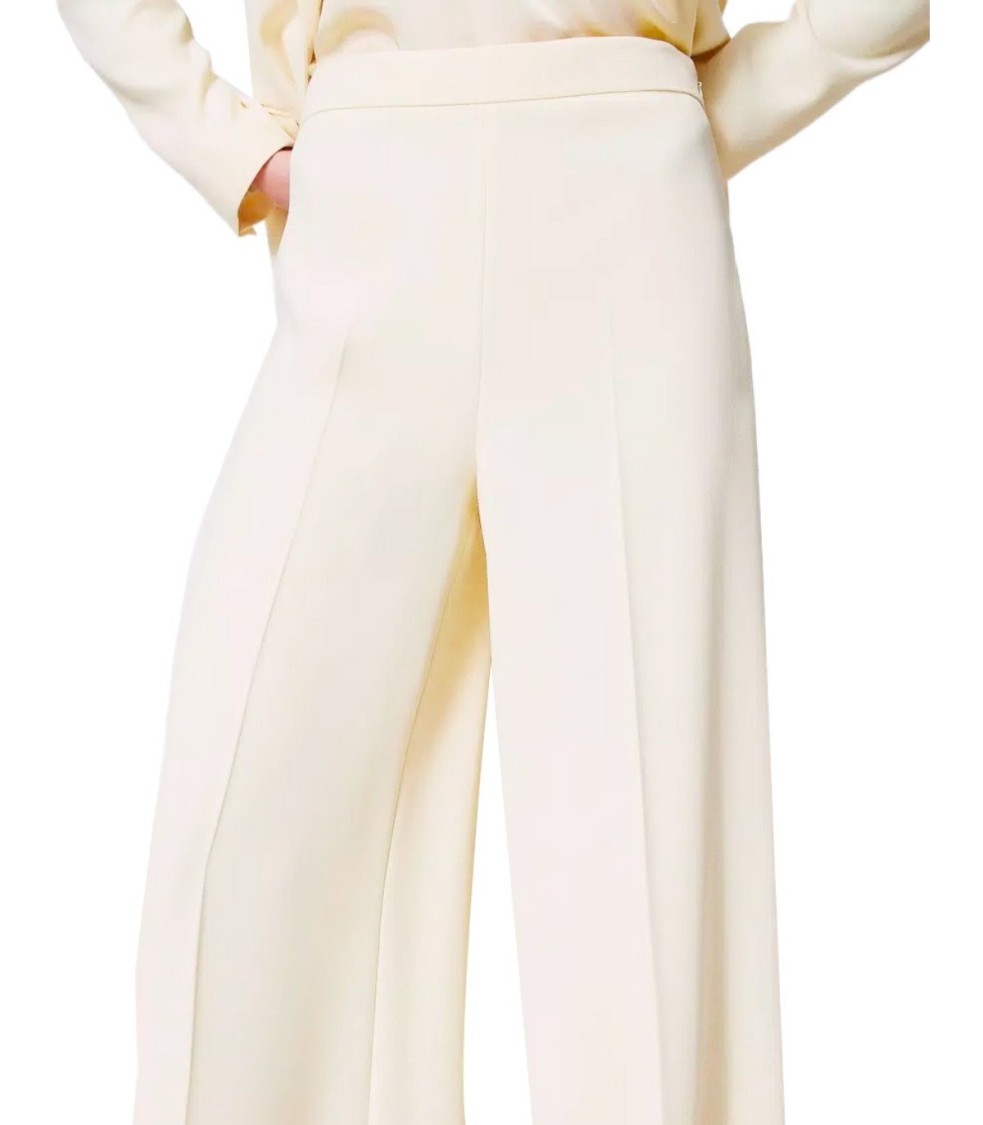 Shop Twinset Twin-set Madreperla Wide Leg Trousers In White