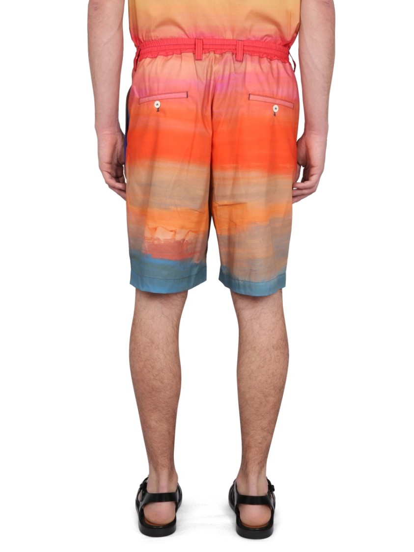 Shop Marni Knee-length Cotton Bermuda Shorts With Gradient Design