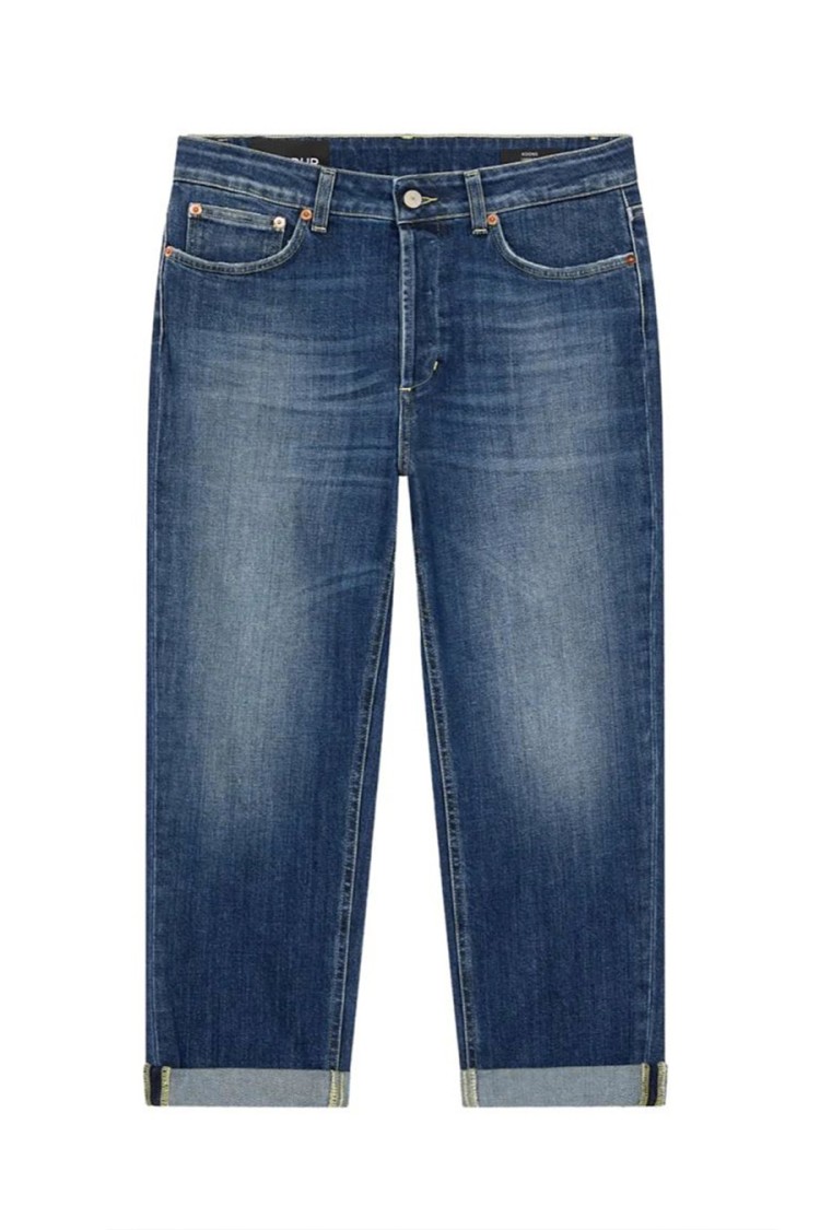 Dondup Relaxed Fit Blue Trousers With Tapered Leg And Rolled Cuffs In Blue