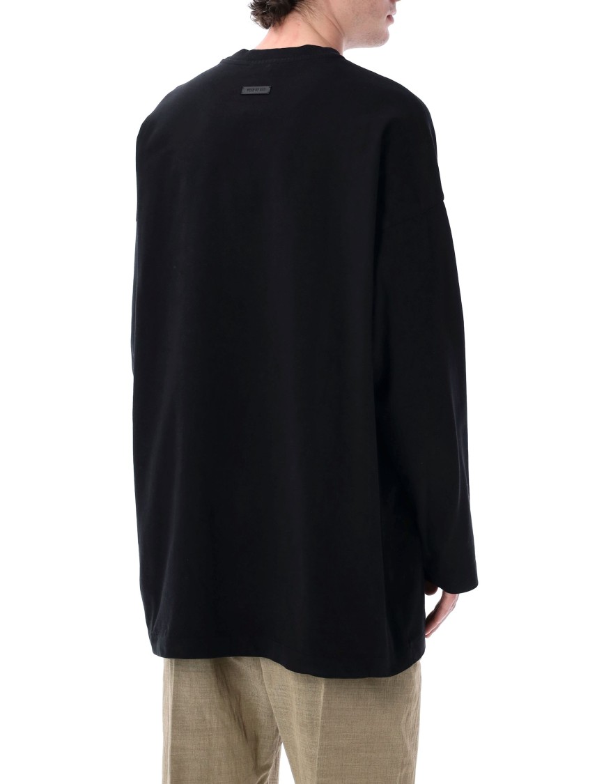 Fear Of God Ribbed Collar Crew Neck T-shirt With Long Sleeves In Black