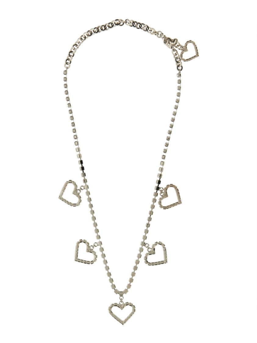 Alessandra Rich Crystal Necklace With Heart Pendants