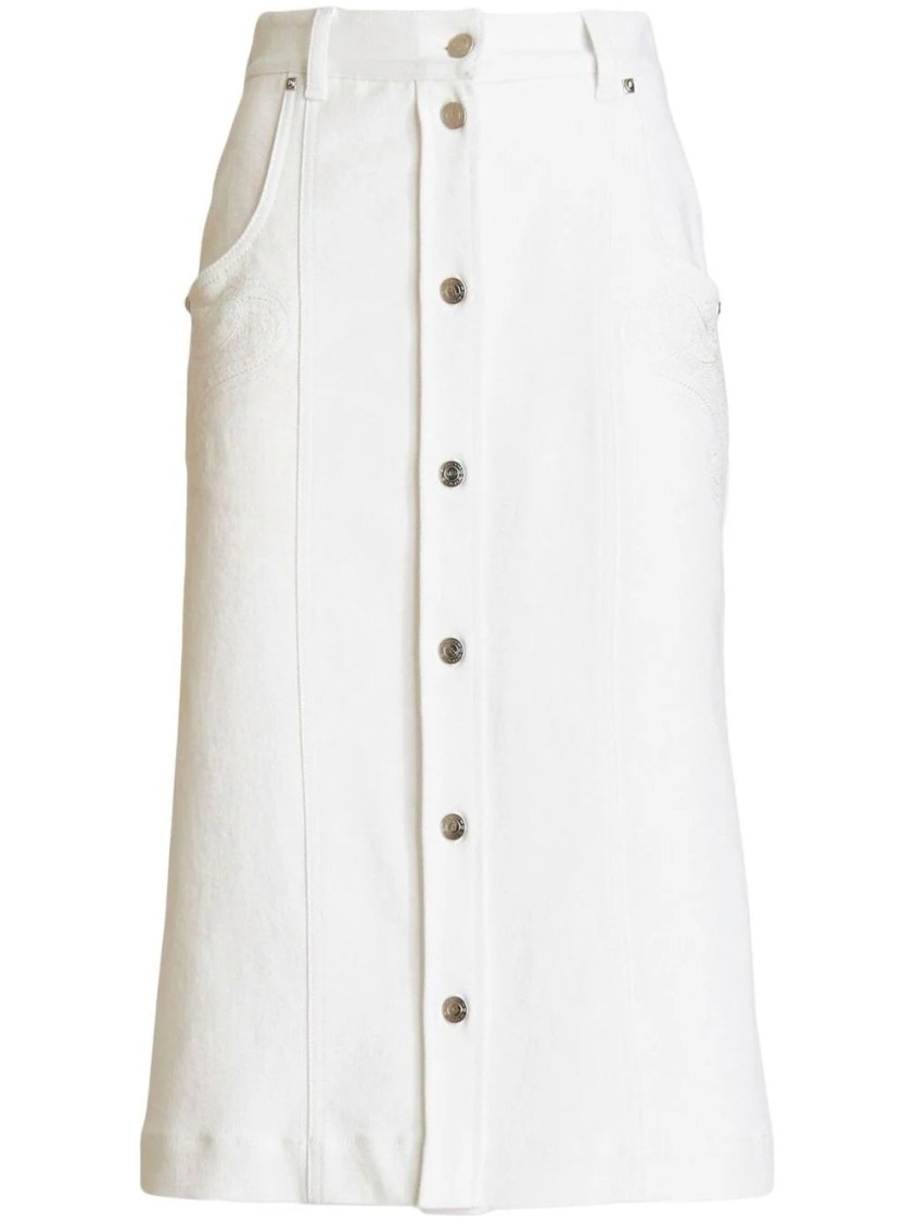 Etro A-line Denim Skirt With Button-down Front In White
