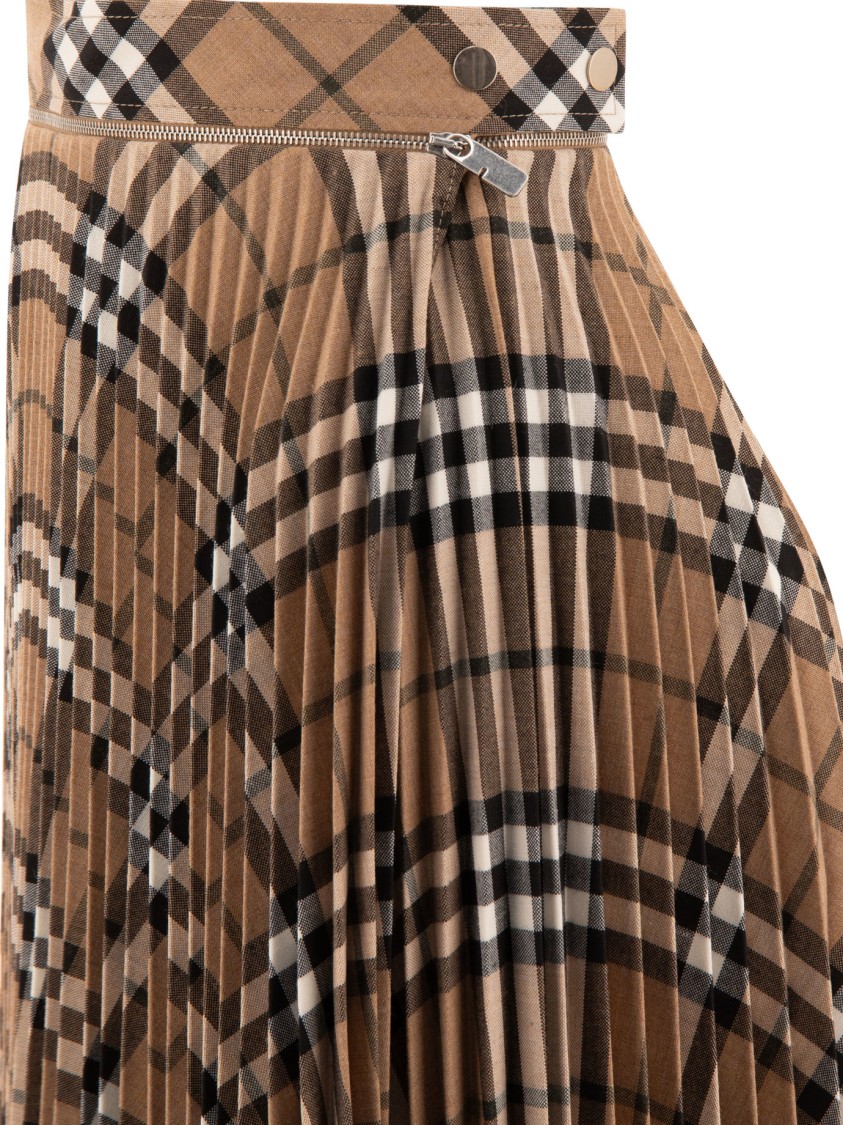 Burberry Wool Blend Pleated Check Skirt In Brown