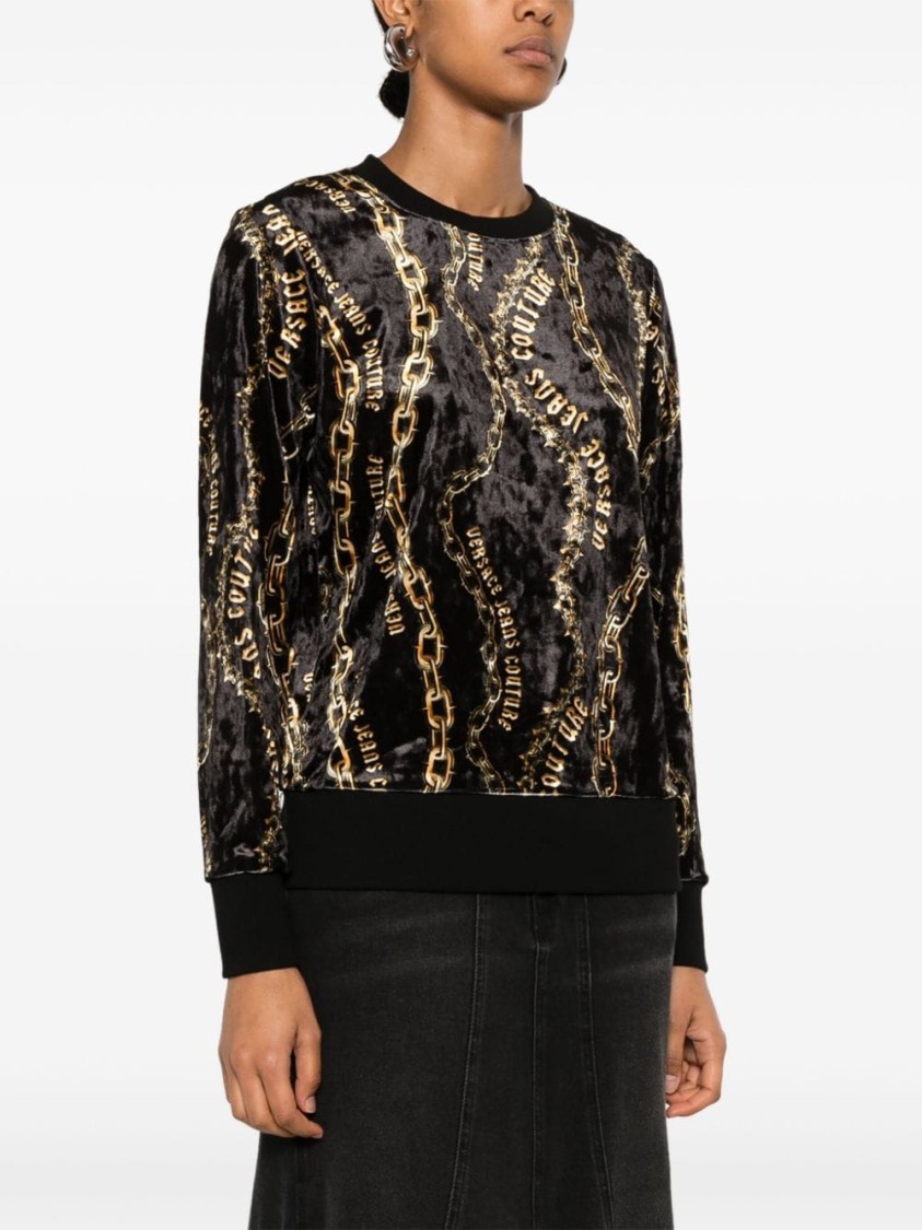 Shop Versace Jeans Couture Velvet Black Sweatshirt With Chain Pattern