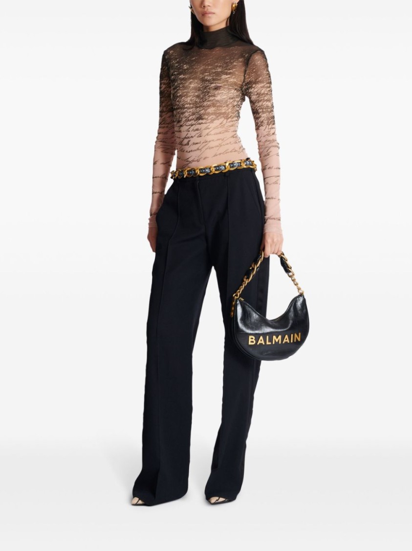 Shop Balmain Black Leather Shoulder Bag With Gold-tone Logo