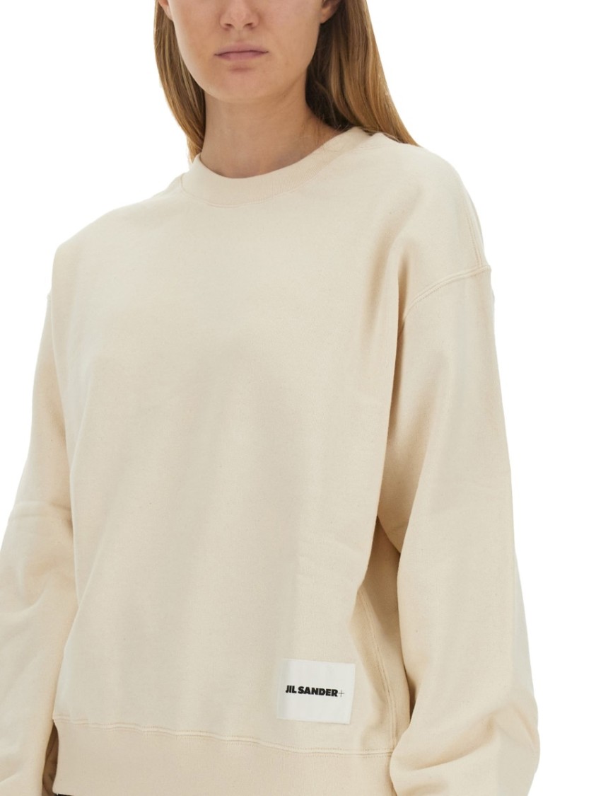 Jil Sander Oversized Cotton Sweatshirt With Subtle Logo Patch In Neutrals