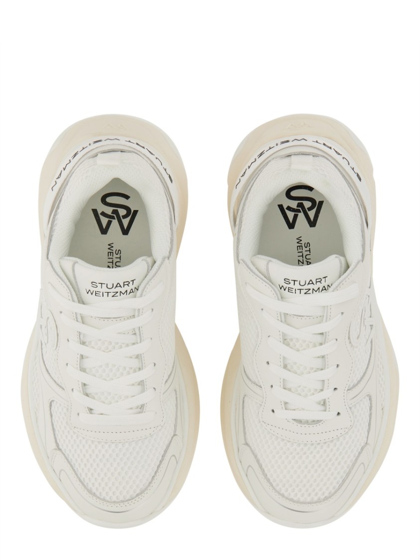 Stuart Weitzman White Sneakers With Logo Embroidery On The Side And Logo Patch On The Heel In Leather And Mesh Woman In White