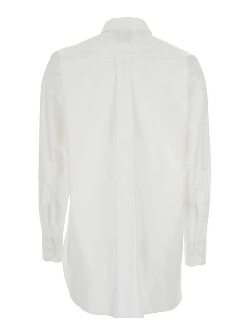 Plain White Shirt With Classic Collar In Cotton Blend Stretch Woman In White