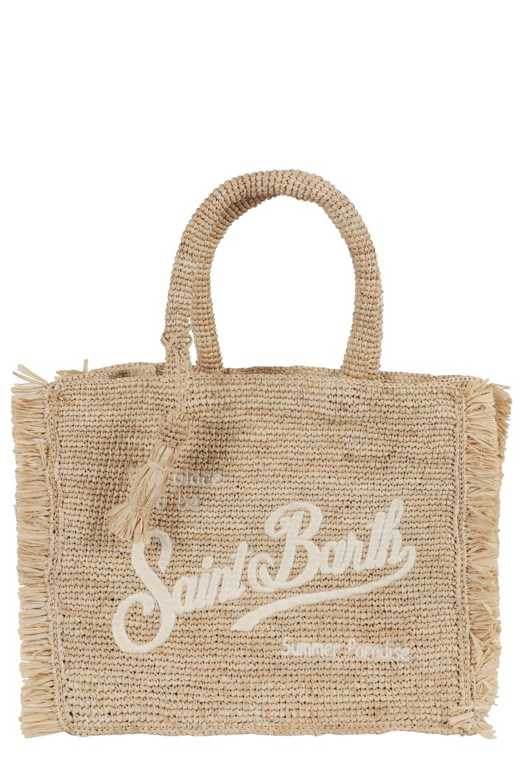 Mc2 Saint Barth Colette Raffia Handbag With Embroidered Logo