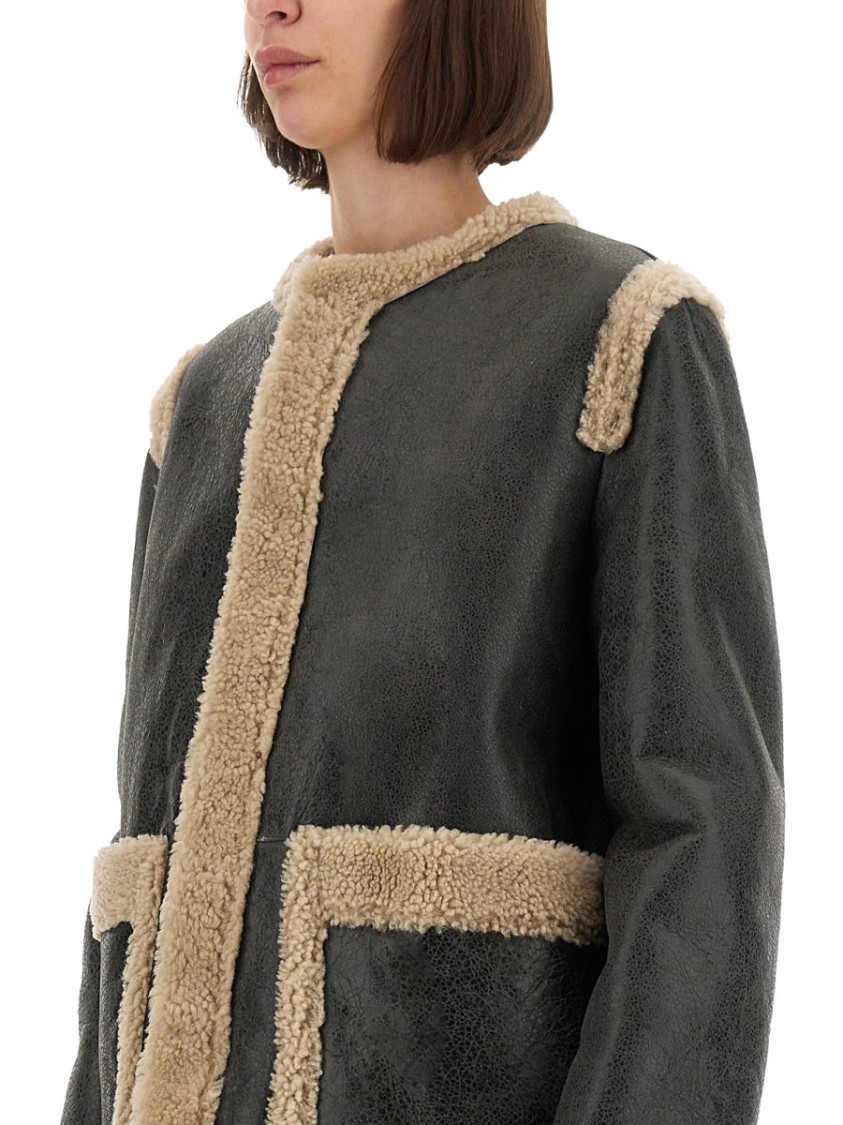 Mm6 Maison Margiela Mm6 By Maison Margiela Textured Black Shearling Jacket With Plush Trim In Black