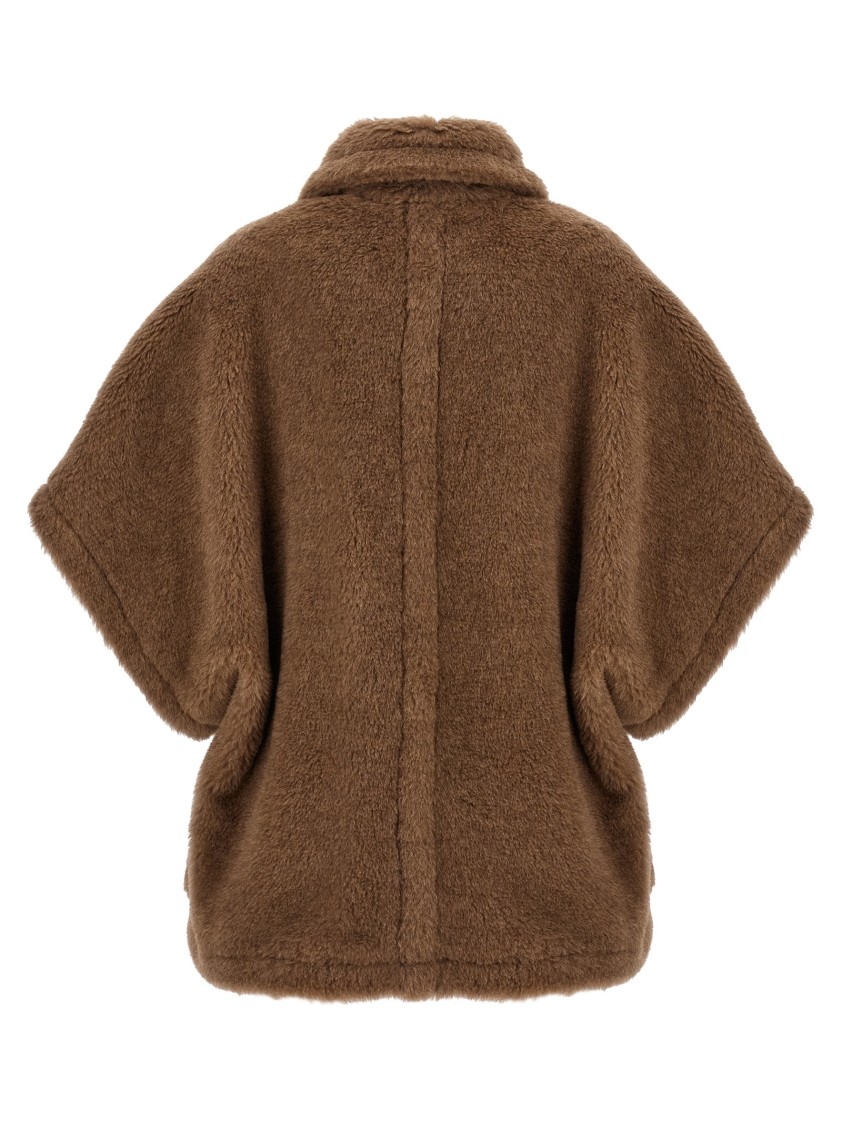 Max Mara Collared Cape With Front Pockets And Short Sleeves In Brown