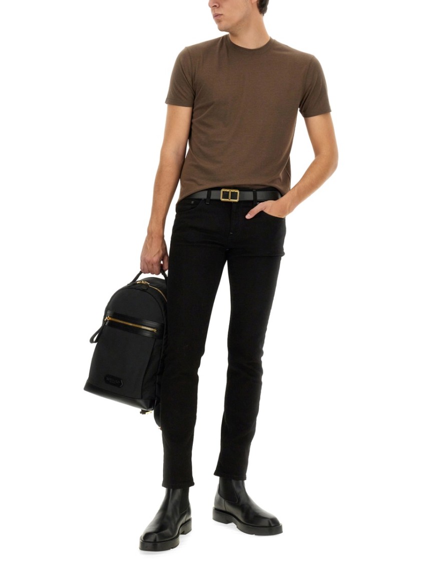 Tom Ford Regular Fit T-shirt In Lyocell And Cotton In Brown