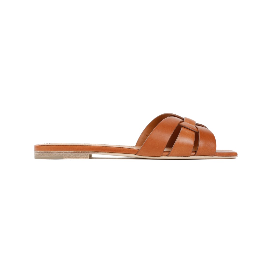 Saint Laurent Woven Leather Sandal Slide In Brown
