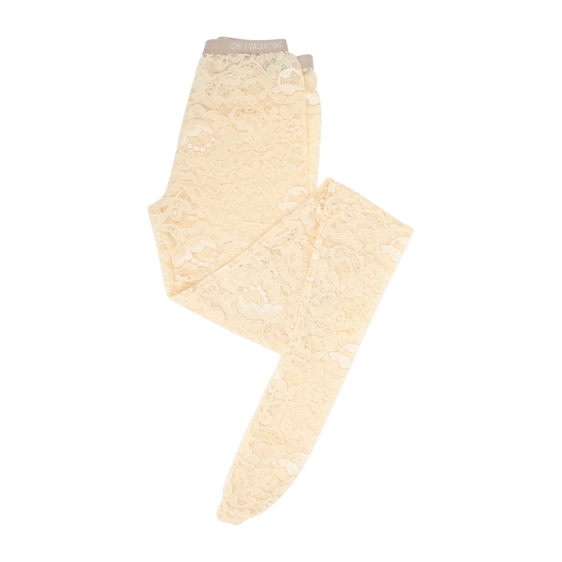 Valentino Beige Floral Lace Tights With Logo Waistband In Neutrals