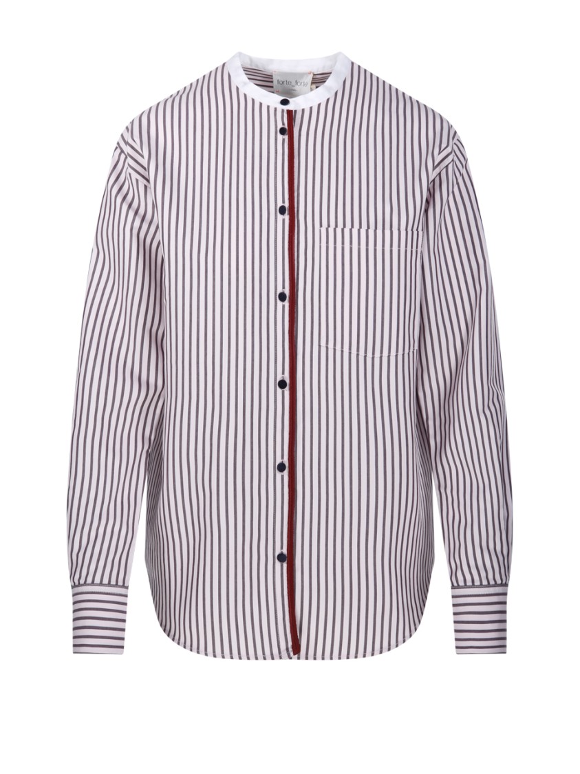 Shop Forte Forte Oxford Stripe Contrasting Collar Grandfather Shirt In Pink
