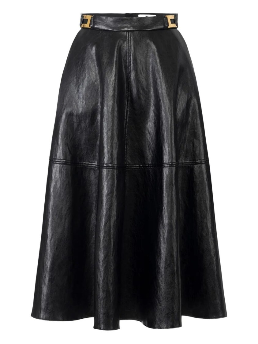 Elisabetta Franchi Flared Midi Skirt With High Waist In Black