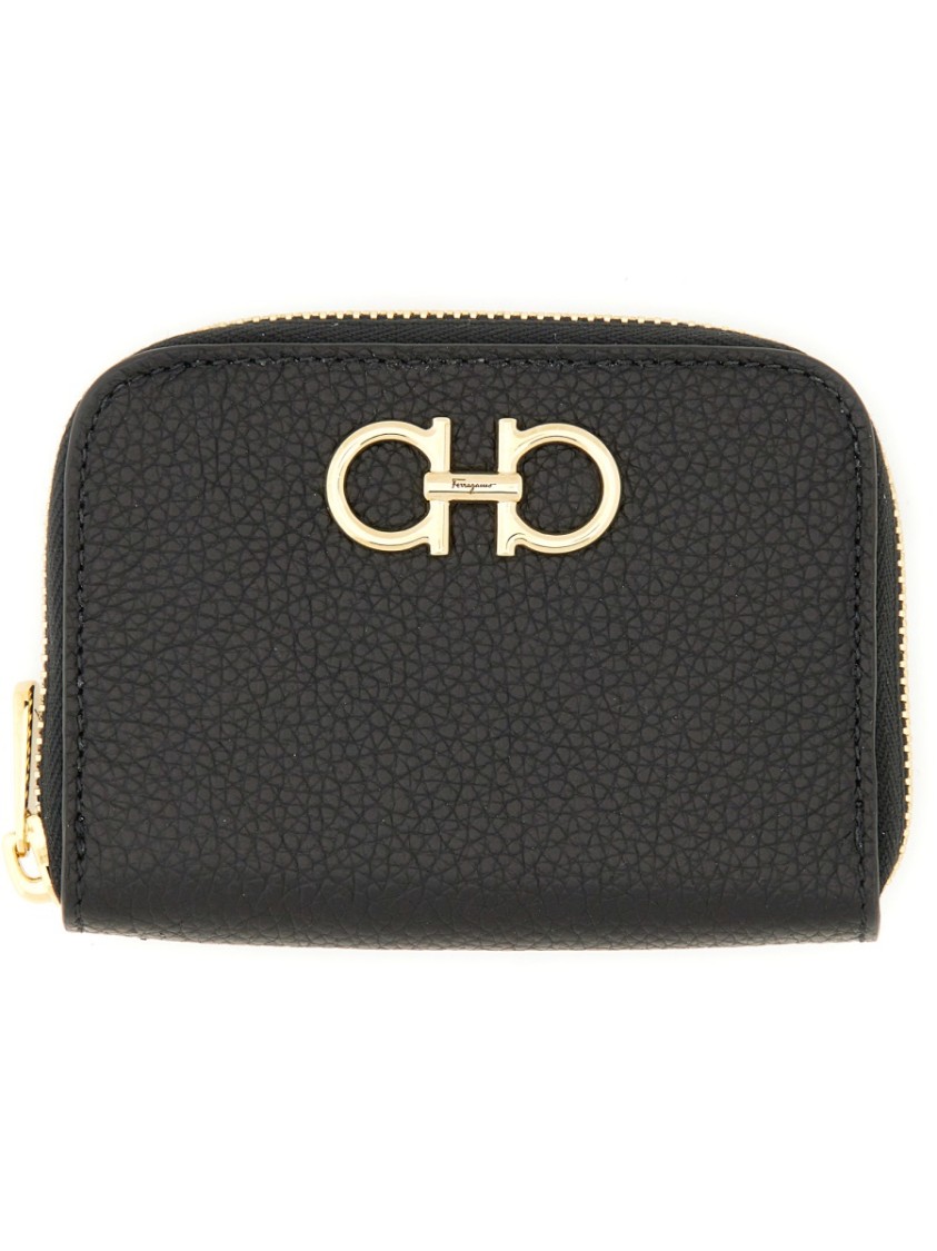 Ferragamo Mini Gancini Hook Credit Card Holder In Black