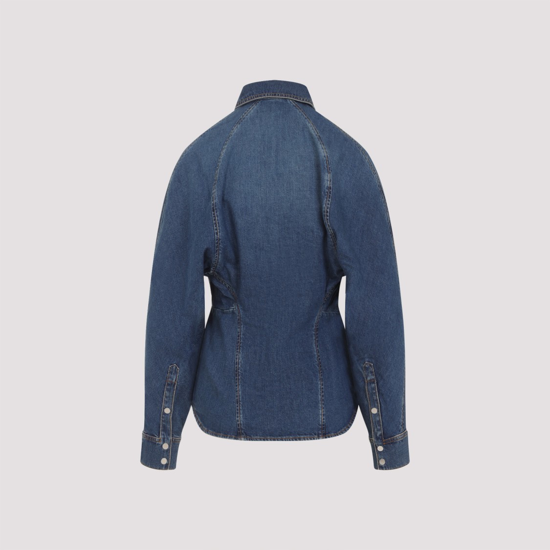 Alaïa Mineral Blue Cotton Curved Shirt With Pointed Collar In Blue