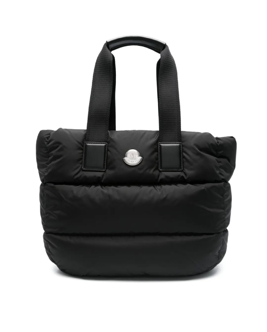 Moncler Puffy Black Tote Bag With Top Zip And Dual Handles In Black