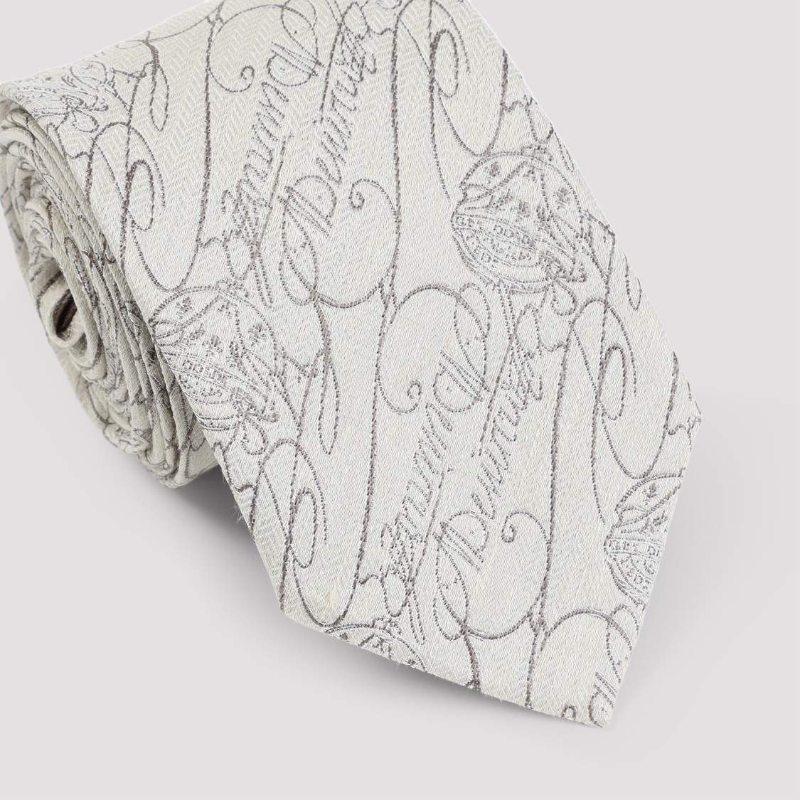 Berluti Scritto Jacquard Tie In Silk And Linen