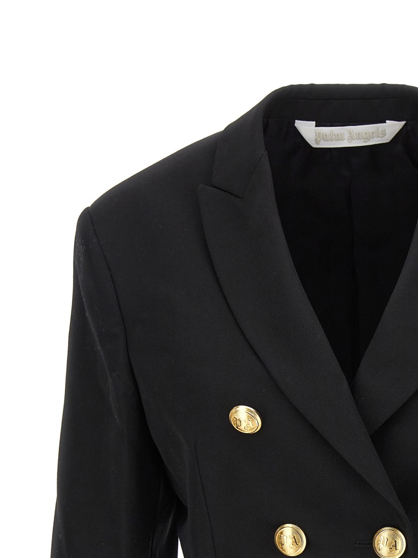 Palm Angels Double-breasted Cropped Blazer With Gold Button Accents In Black