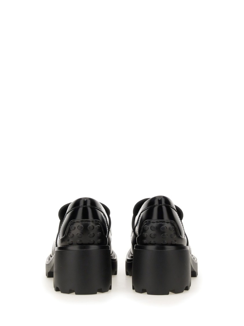 Tod's Shiny Leather Logo Buckle Chunky Loafers In Black