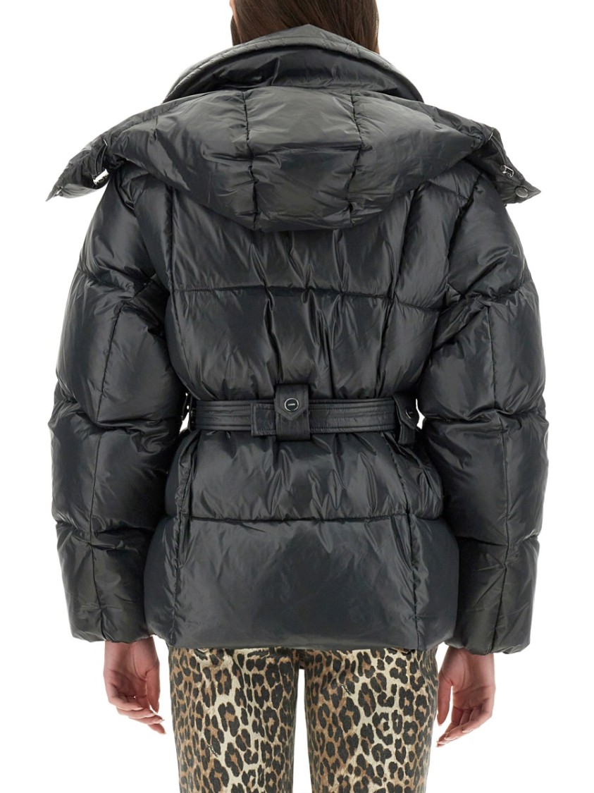 Ganni Black Shiny Nylon Puffer Jacket In Black