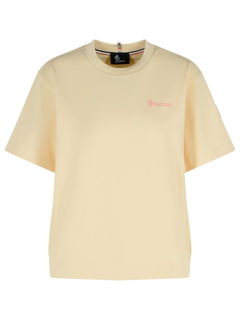 Moncler Grenoble White T-shirt With Logo Printed On The Front And Logo Patch On The Sleeve In Cotton In Neutrals