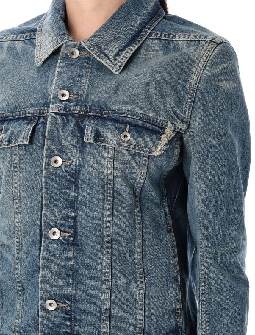 Rick Owens Drkshdw Classic Denim Trucker Jacket With Structured Silhouette In Blue