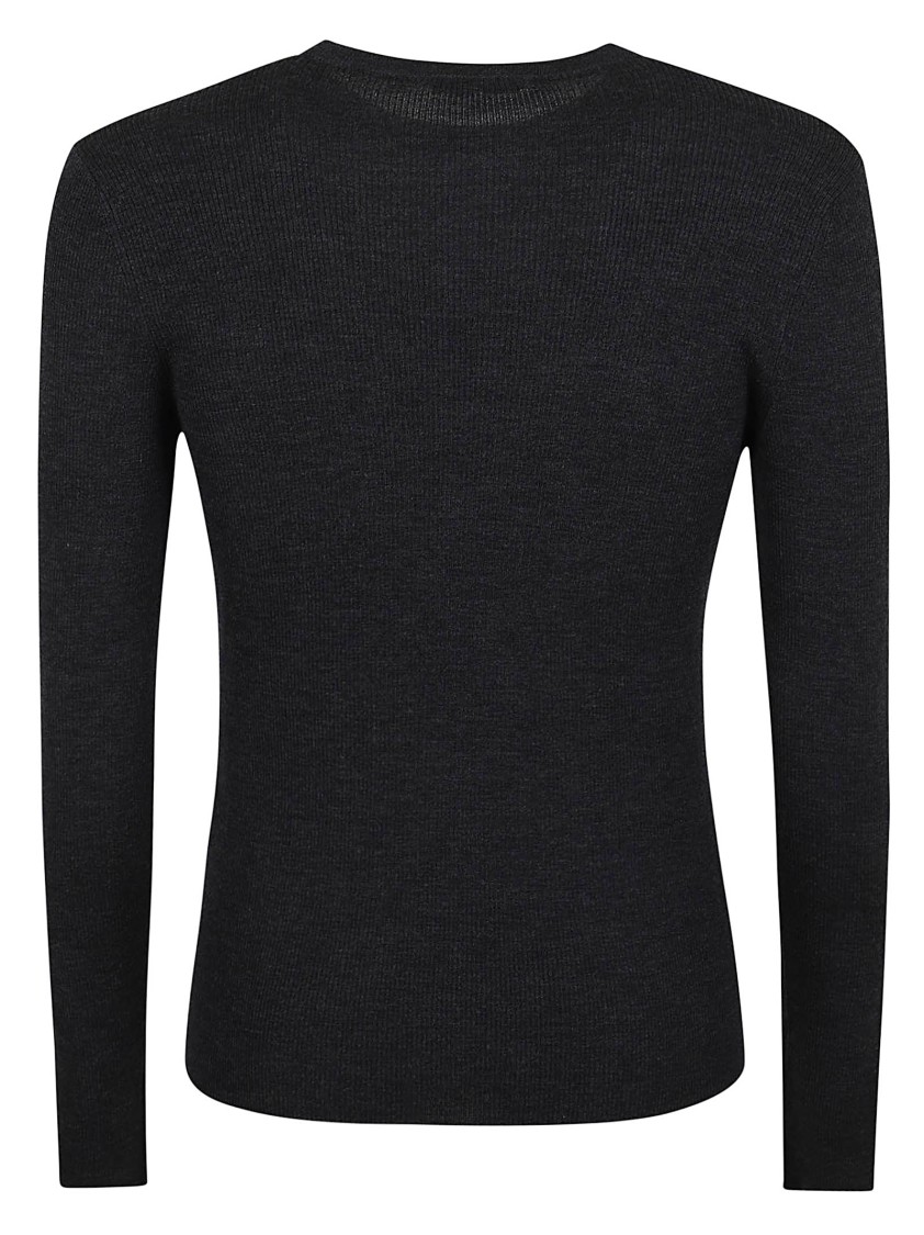Shop Valentino Pure Wool Crew Neck Sweater With Ribbed Texture In Grey