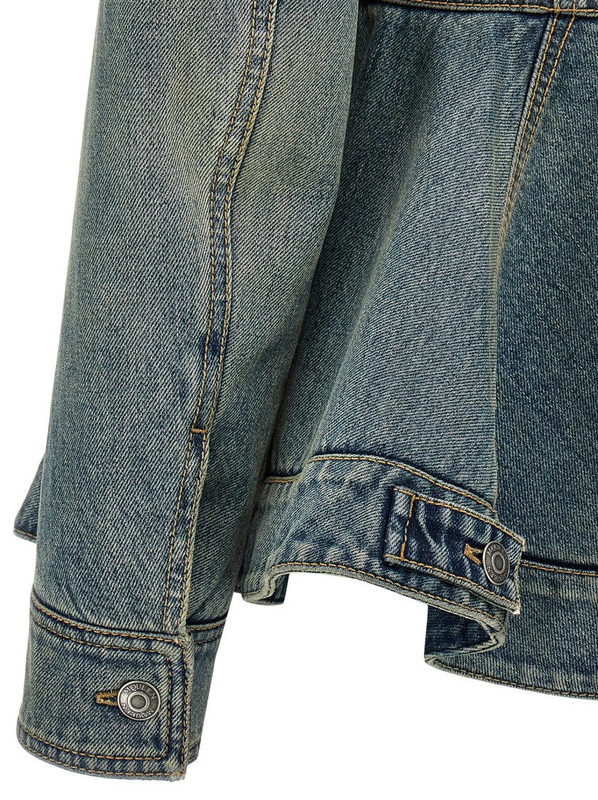 Alexander Mcqueen Corduroy Collar Peplum Denim Jacket Clothing In Blue
