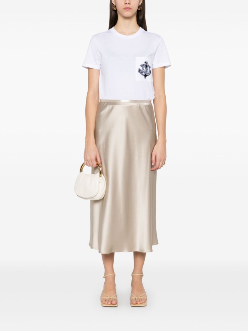 Max Mara Satin Finish Midi Skirt With Flowing Silhouette In Neutrals