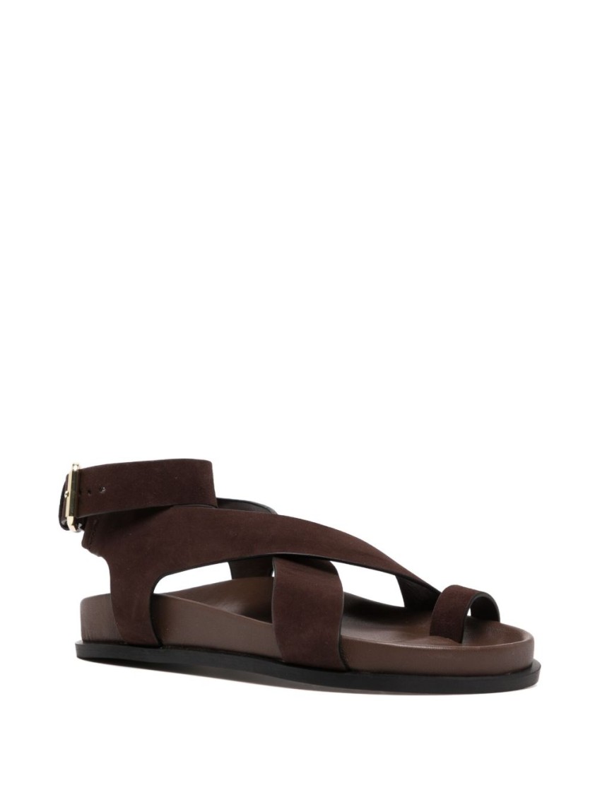 Shop A.emery Chocolate Brown Leather Crossover Strap Sandals In Black