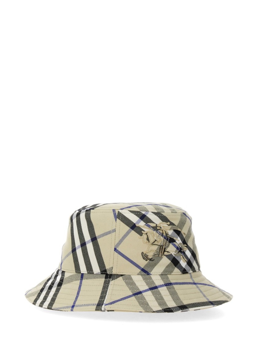 BURBERRY BURBERRY PLAID BUCKET HAT WITH STRUCTURED BRIM AND LOGO