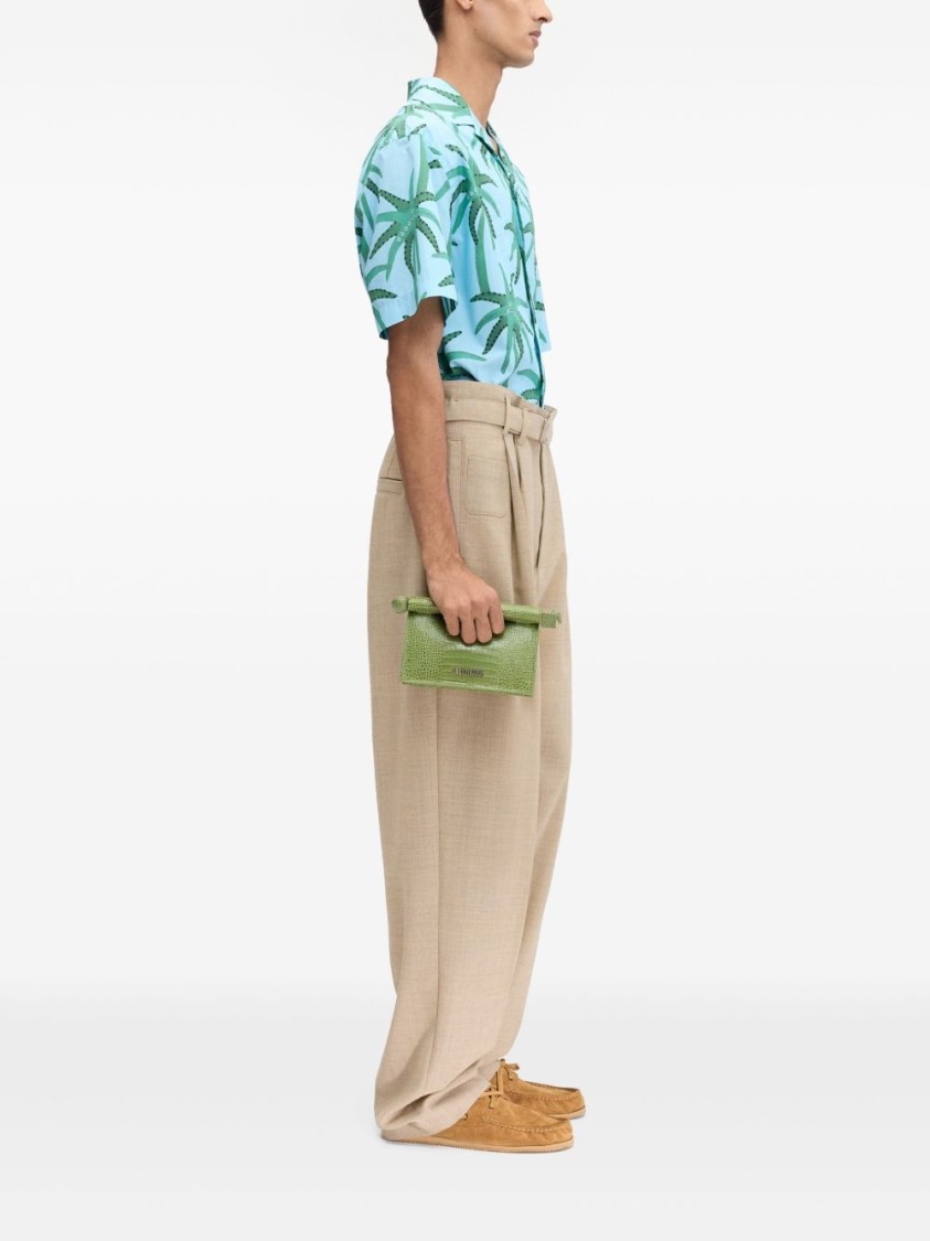 Shop Jacquemus Celeste Short-sleeved Shirt With Palm Print In Blue