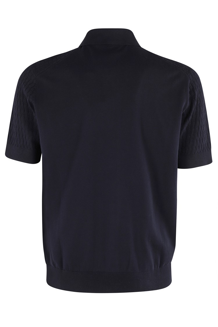 Paolo Pecora Short-sleeved Polo-style Knit Shirt With Textured Pattern In Blue