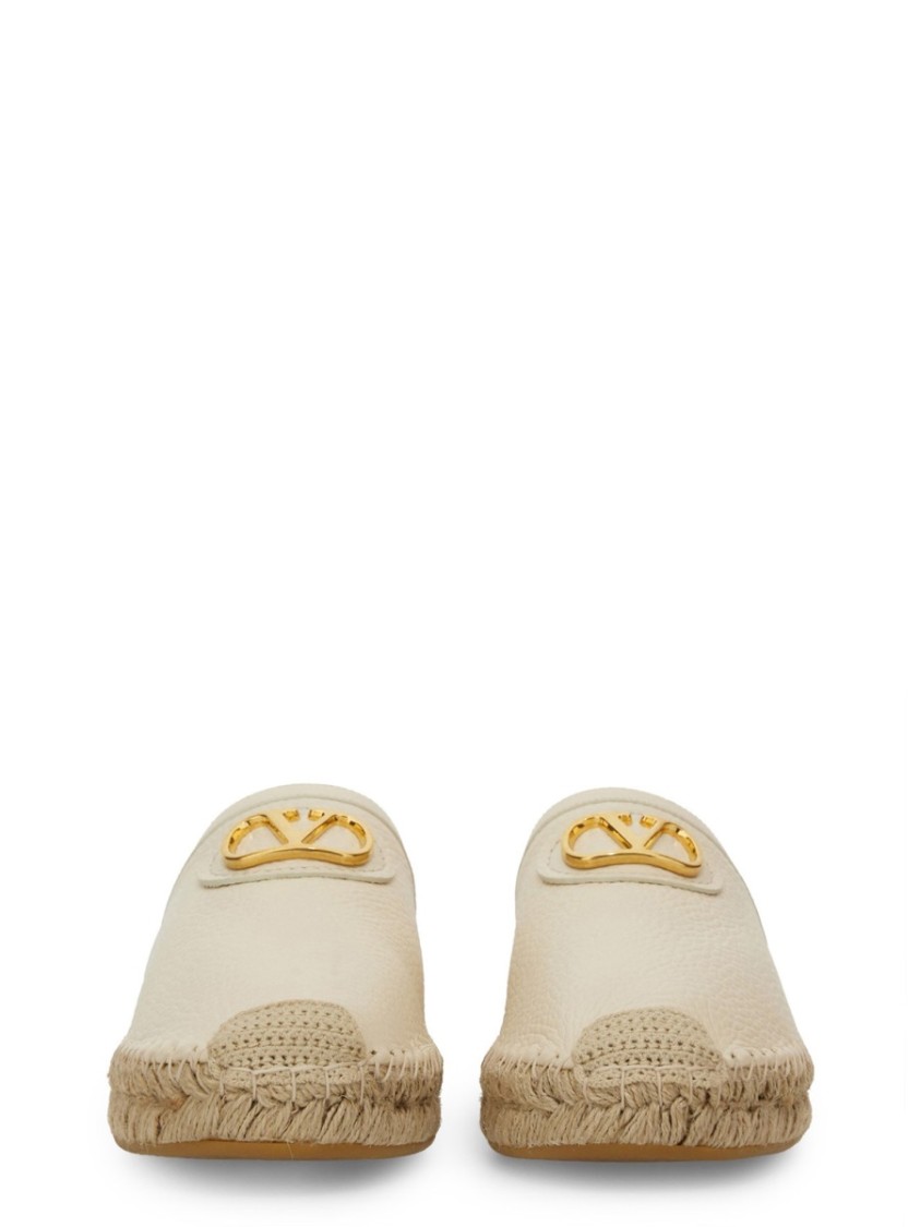 Valentino Vlogo Grainy Leather Mule Espadrille