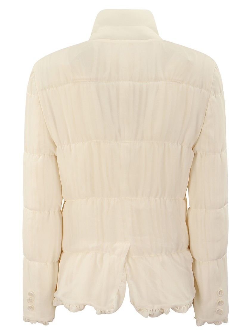 Shop Tao Ruffled High Neck Jacket In White