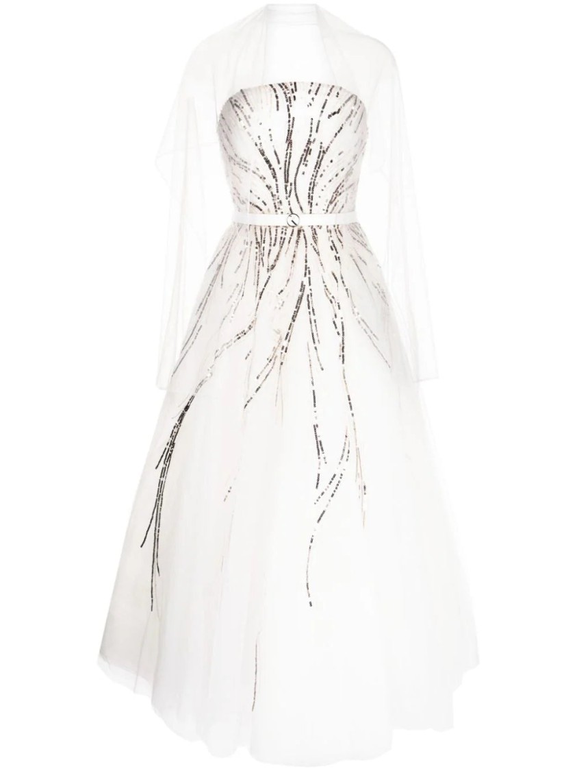 Saiid Kobeisy Midi Beaded Tulle Dress In White