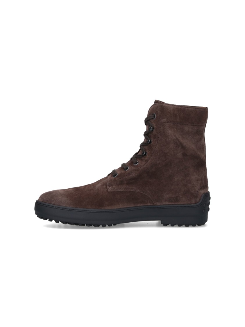 Tod's Brown Suede Ankle Boots With Round Toe In Brown